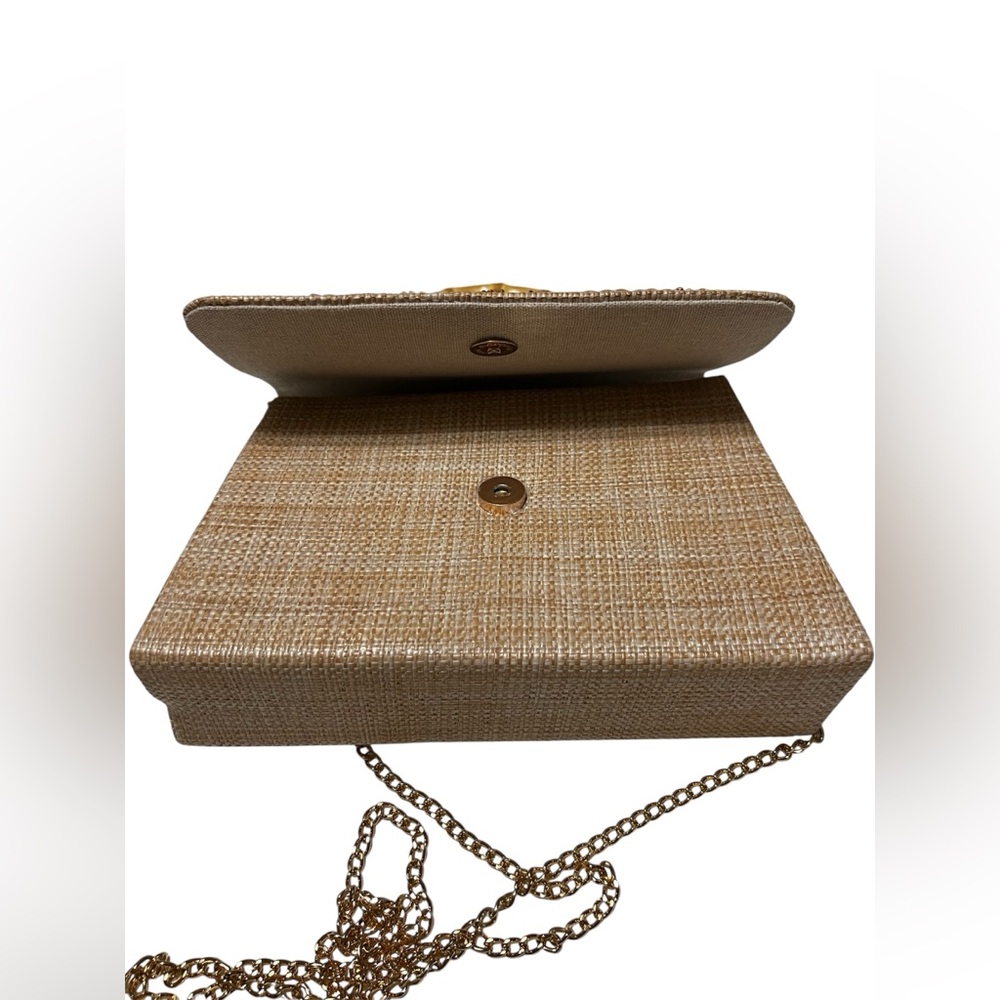 Haute Hippie Embellished Raffia Bamboo Handle Sachel Detachable Gold Chain Strap - Picture 8 of 10